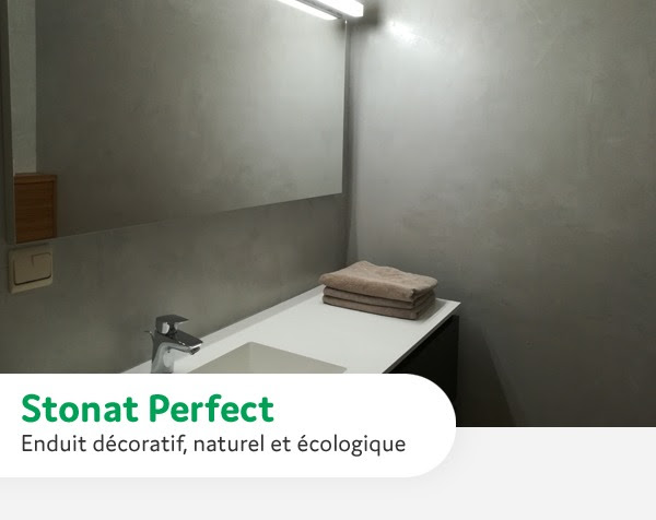 Salle de bain 1 avec Stonat Perfect enduits decoratif naturel et ecologique Ecobati